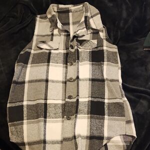 Plaid Sleeveless Button-Up Shirt